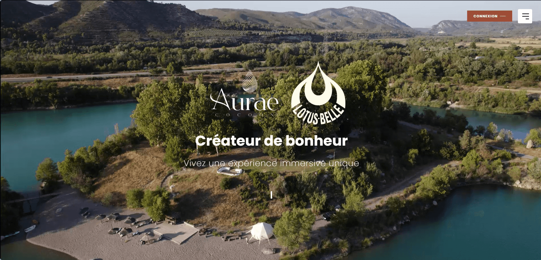 Page d'accueil du site Aurae Cocoon, hébergeant les marques Aurae Cocoon et Lotus Belle